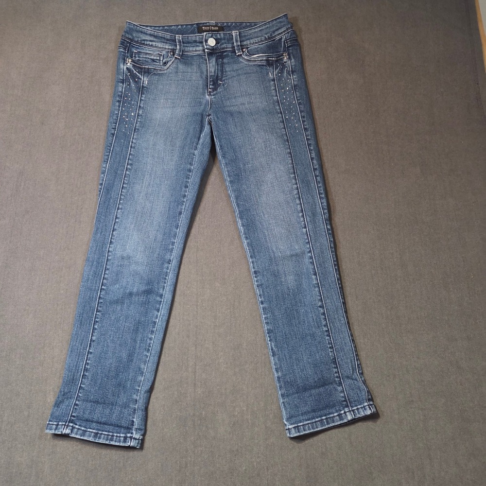 White House Black Market Slim Crop Jeans Womens 2 Blue Rhinestone